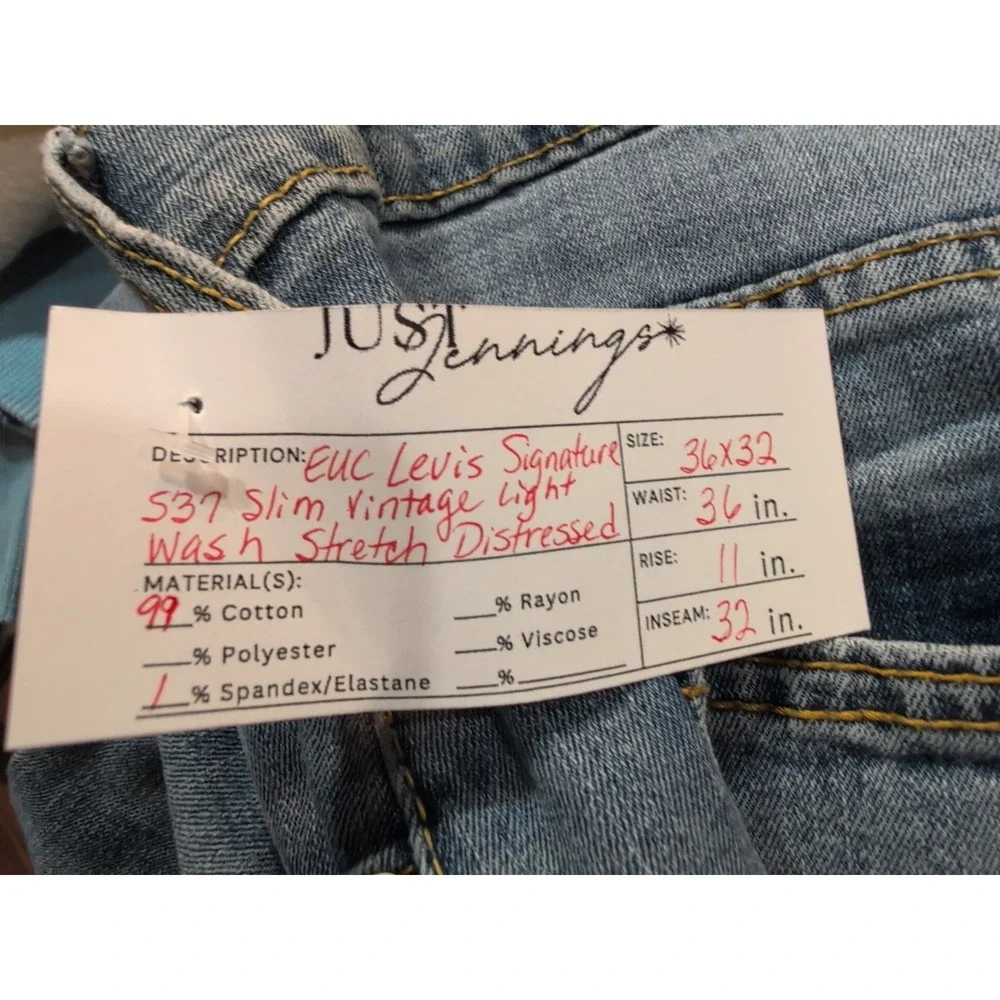 EUC Levis Signature S37 Slim Vintage Mens Jeans Distress 36 x 32 Lt Wash Stretch
